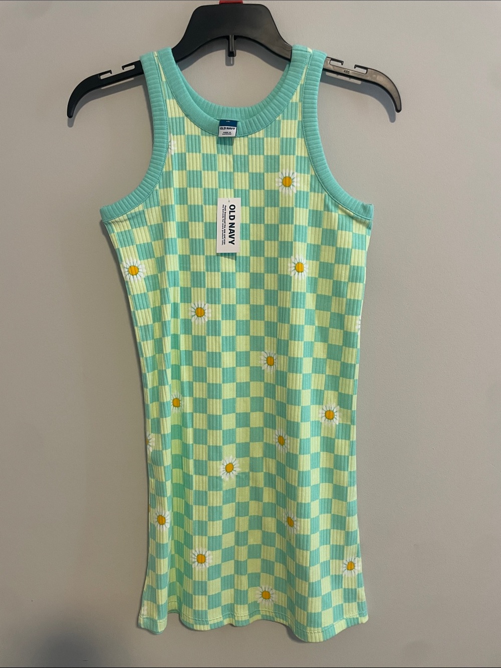 Old Navy Mint & Light Yellow Checkerboard Daisy Tank Dress